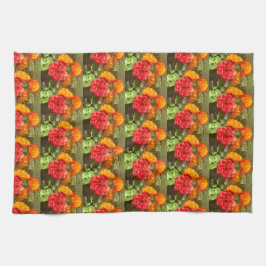 オレンジと赤の花園 キッチンタオル