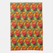 オレンジと赤の花園 キッチンタオル (縦)