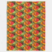 オレンジと赤の花園 フリースブランケット (正面)