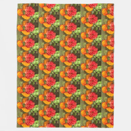 オレンジと赤の花園 フリースブランケット