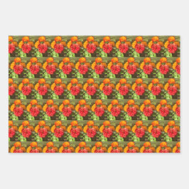 オレンジと赤の花園 ラッピングペーパーシート