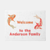 オレンジと赤の2コイ ドアマット (正面)