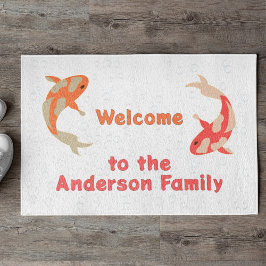 オレンジと赤の2コイ ドアマット