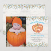 オレンジと金のパンプキン ファーストバースデー 招待状 (正面/裏面)