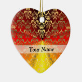 オレンジと金ゴールドのダマスクパターン セラミックオーナメント (右)