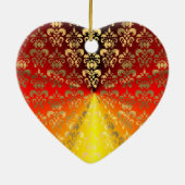 オレンジと金ゴールドのダマスクパターン セラミックオーナメント (裏面)