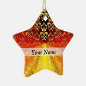 オレンジと金ゴールドのダマスクパターン セラミックオーナメント (右)