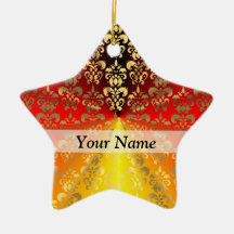 オレンジと金ゴールドのダマスクパターン