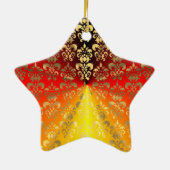 オレンジと金ゴールドのダマスクパターン セラミックオーナメント (裏面)