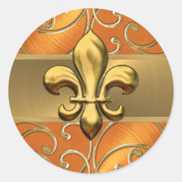 オレンジと金ゴールドのフィリグリー渦巻き（紋章の）フラ・ダ・リ ラウンドシール