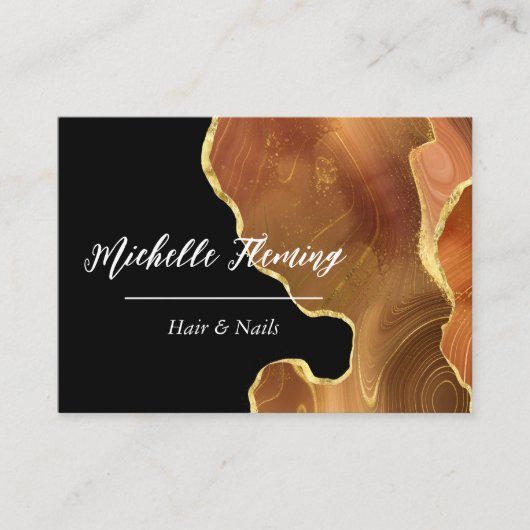 オレンジと金ゴールドアガテスクエアビジネスカード 名刺 (正面)