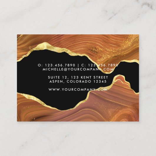 オレンジと金ゴールドアガテスクエアビジネスカード 名刺 (裏面)