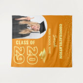 オレンジと金ゴールドカスタム卒業の背景と写真 タペストリー (正面(横))