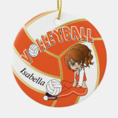 オレンジと金ゴールドガールバレーボール セラミックオーナメント (正面)