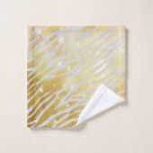 オレンジと金ゴールドゼブラパターン バスタオルセット (ウォッシュタオル)