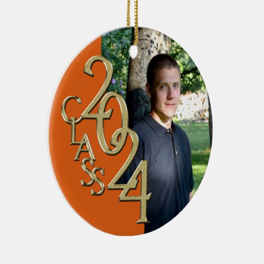 オレンジと金ゴールド卒業クラス2024写真 セラミックオーナメント (右)