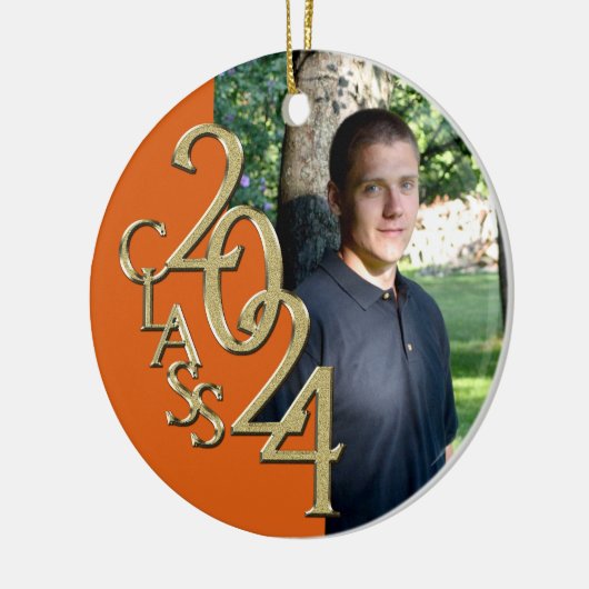 オレンジと金ゴールド卒業クラス2024写真 セラミックオーナメント (左)