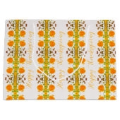 オレンジと金ゴールド幸せな感謝祭 ラージペーパーバッグ (正面)