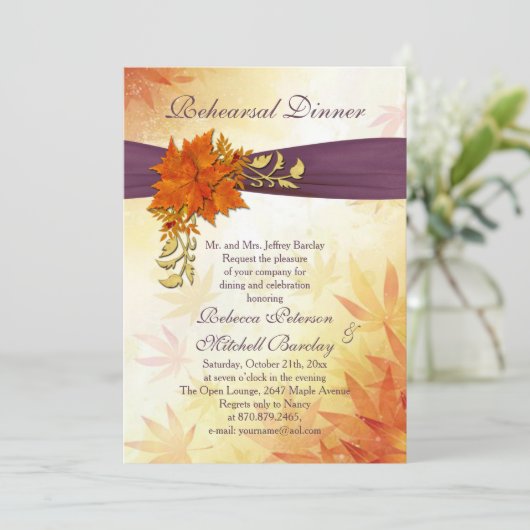 オレンジと金ゴールド秋の離れリハーサルディナー 招待状 (スタンド正面)