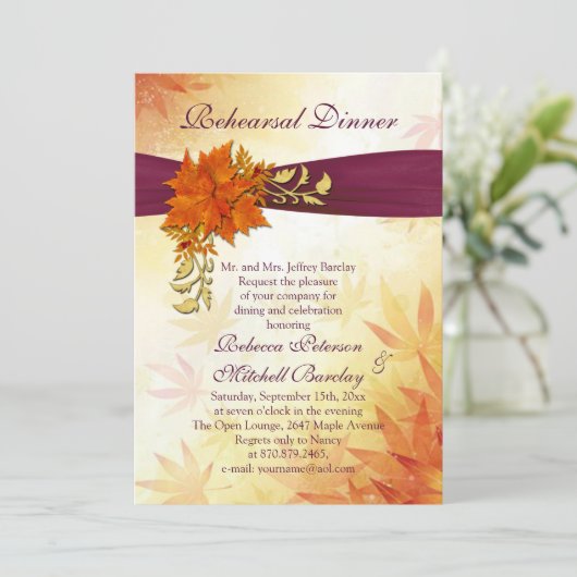 オレンジと金ゴールド秋の離れリハーサルディナー 招待状 (スタンド正面)