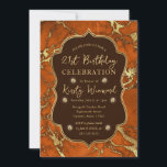 オレンジと金ゴールド秋秋大理石21st誕生日 招待状<br><div class="desc">オレンジエレガントと金ゴールド秋の秋ヴィンテージフレームと金ゴールドダイヤモンド要素を持つ大理石の石のテクスチャデザイン。</div>