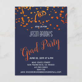 オレンジと金ゴールド紙吹雪オン黒 案内ポストカード