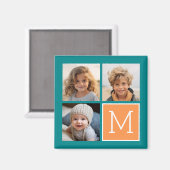 オレンジと青のインスタグラム写真コラージュ モノグラム マグネット (正面/裏面)