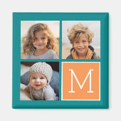 オレンジと青のインスタグラム写真コラージュ モノグラム マグネット (正面)