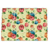 オレンジと青のカボチャのパターン ラージペーパーバッグ (正面)