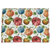 オレンジと青のカボチャの秋パターン ラージペーパーバッグ (正面)