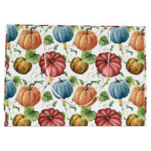 オレンジと青のカボチャの秋パターン ラージペーパーバッグ (裏面)
