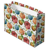 オレンジと青のカボチャの秋パターン ラージペーパーバッグ (裏面アングル)