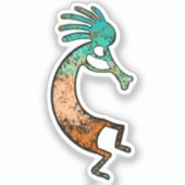 オレンジと青のシンプルなココペリの絵 シール (正面)