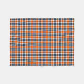 オレンジと青のスポーティな格子模様 フリースブランケット (正面(横))