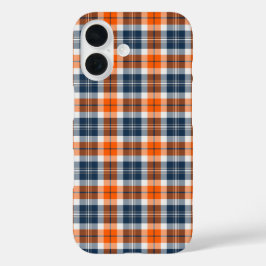 オレンジと青のスポーティな格子縞 iPhone 16ケース