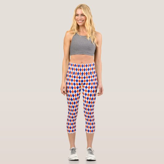 オレンジと青のダイヤモンドアーガイル カプリレギンス (正面)