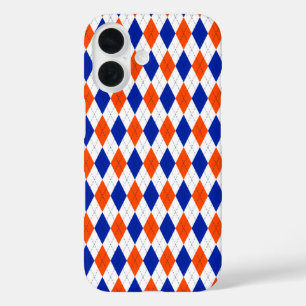 オレンジと青のダイヤ名門私立校風のモンドのパタアーガイルーン iPhone 16ケース