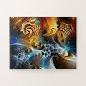 オレンジと青のフラクタルアートワーク ジグソーパズル (横)