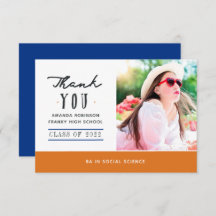 オレンジと青の卒業写真サンキューカード