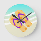 オレンジと青の夏のビーチ波のビーチサンダル スクエア壁時計 (正面)