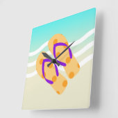 オレンジと青の夏のビーチ波のビーチサンダル スクエア壁時計 (傾斜)