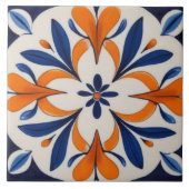 オレンジと青の対称抽象芸術 地中海の タイル (正面)