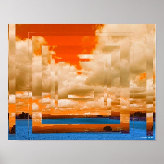 オレンジと青の正方形のポスター14インチx 11インチ ポスター (正面)