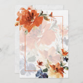 オレンジと青の水彩秋の花の空白の結婚式 招待状 (正面/裏面)