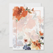 オレンジと青の水彩秋の花、ウェディング用の空白 招待状 (正面)