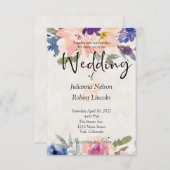 オレンジと青の水彩花の結婚式招待状 招待状 (正面/裏面)