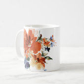 オレンジと青の水彩花柄 コーヒーマグカップ (正面左)