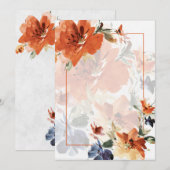 オレンジと青の水彩 秋の花 ブランケット 結婚式 招待状 (正面/裏面)