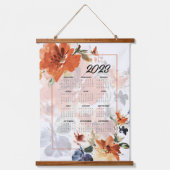 オレンジと青の水色の秋フローラカレンダー 吊り下げ型タペストリー (正面)