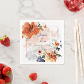 オレンジと青の水色の秋フローラ結婚 スタンダードカクテルナプキン (インサイチュ)